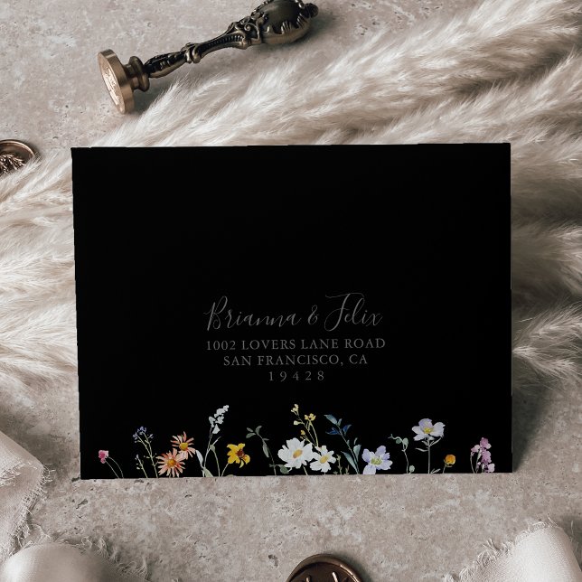 Wild Multicolor Floral Black Self-Addressed RSVP Envelope (Creator Uploaded)