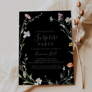Wild Multicolor Floral Black Surprise Party Invitation