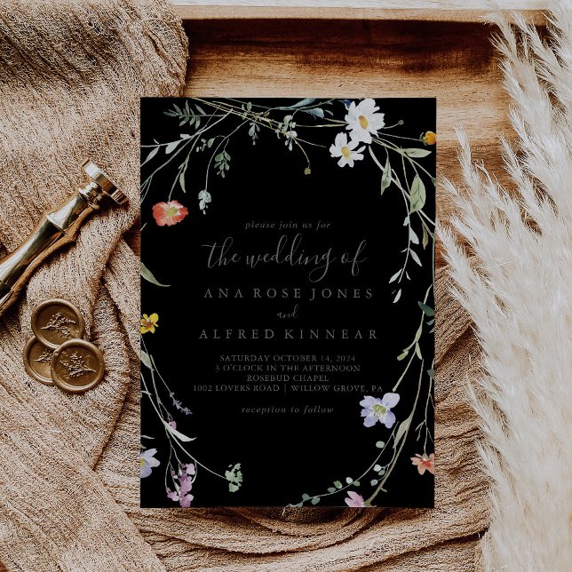 Wild Multicolor Floral Black The Wedding Of Invitation (Creator Uploaded)