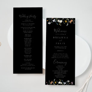 Wild Multicolor Floral Black Wedding Program