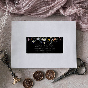 Wild Multicolor Floral Black Wedding RSVP Address Label