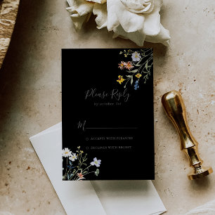 Wild Multicolor Floral Black Wedding RSVP Card