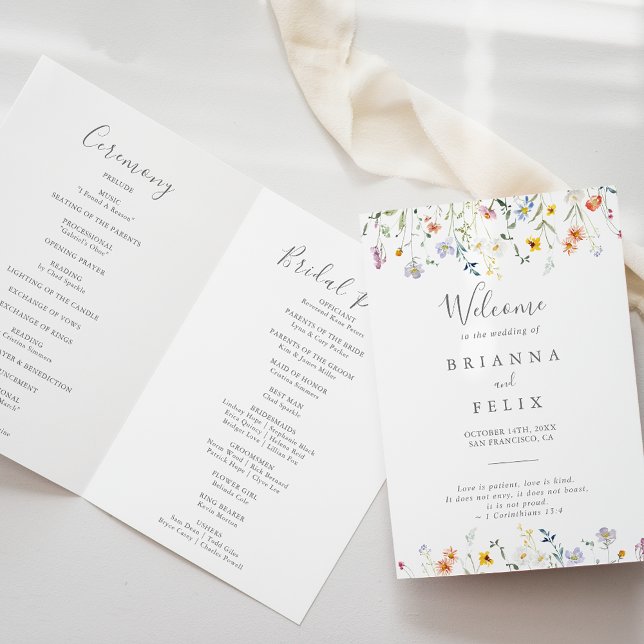 Wild Multicolor Floral Folded Wedding Program (Creator Uploaded)