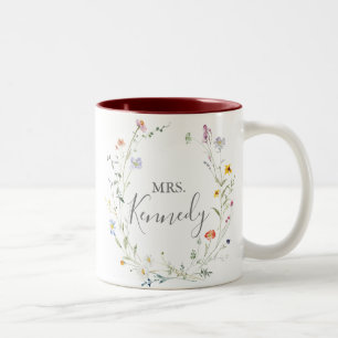 Wild Multicolor Floral Mrs Newlywed Bride Two-Tone Coffee Mug
