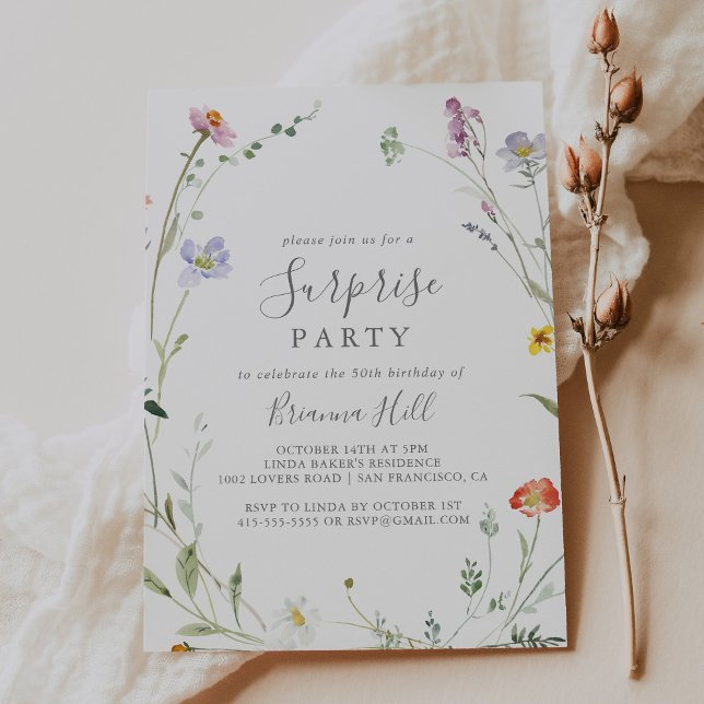 Wild Multicolor Floral Surprise Party Invitation (Creator Uploaded)