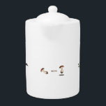 Wild Mushroom Ceramic Teapot<br><div class="desc">Wild vintage art, white ceramic teapot.
Fun and cute design mushrooms, crab sneaks into holes and stay away from the bird.
Text can be customised. If you want say something else, simply customise the text.
Enjoy!</div>