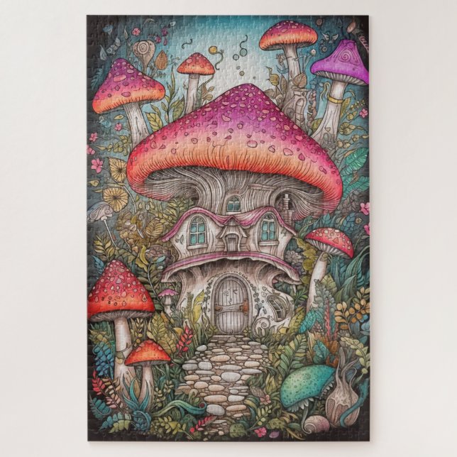 Wild Mushroom Forest Illustration Art Jigsaw Puzzle (Vertical)