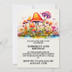Wild Mushroom Forest Print Birthday Party Invitation