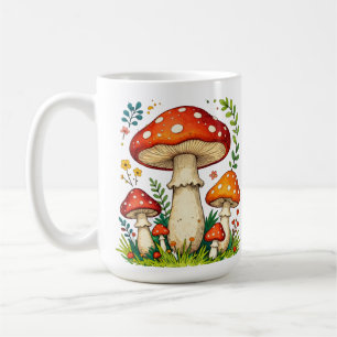 Wild mushrooms and flowers in grass forest nature coffee mug