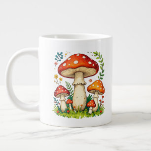 Wild mushrooms and flowers in grass forest nature large coffee mug