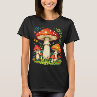Wild mushrooms and flowers in grass forest nature T-Shirt