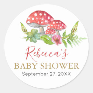 Wild Mushrooms Baby Shower Favour  Classic Round S Sticker