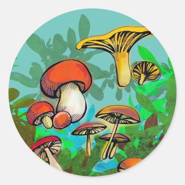 Wild mushrooms  classic round sticker (Front)