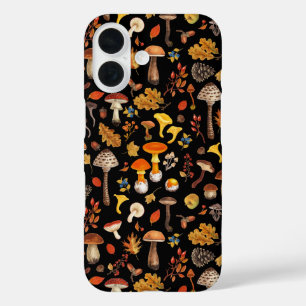 Wild mushrooms on black iPhone 16 case