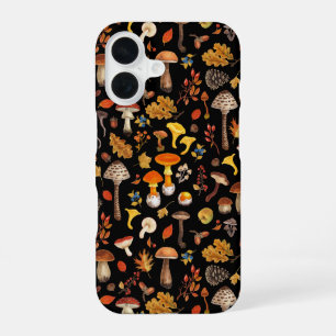 Wild mushrooms on black iPhone 16 case
