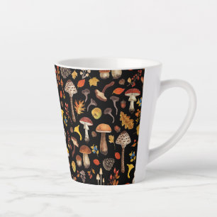 Wild mushrooms on black latte mug