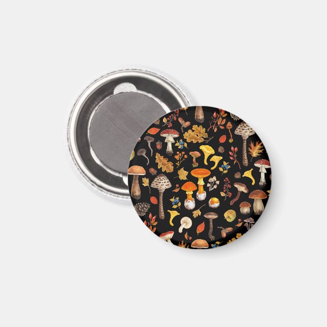 Wild mushrooms on black magnet (Front/Back)