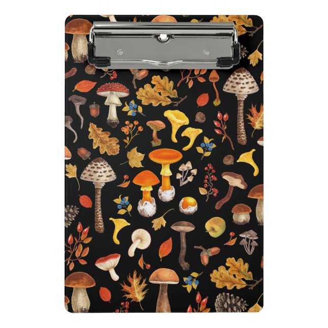 Wild mushrooms on black mini clipboard (Front)