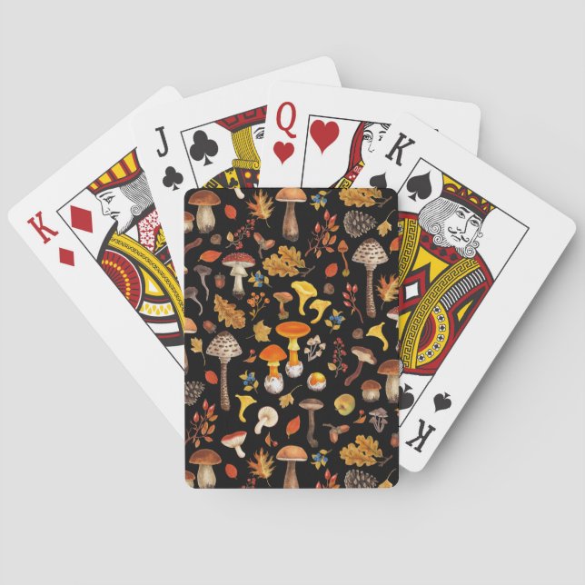 Wild mushrooms on black playing cards (Back)