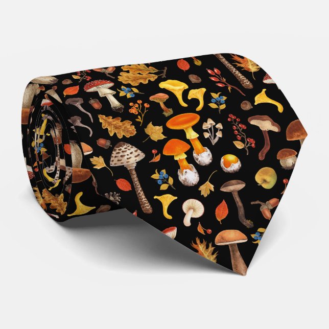 Wild mushrooms on black tie (Rolled)