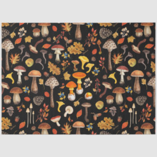 Wild mushrooms on black tissue paper