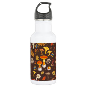 Wild mushrooms on brown 532 ml water bottle