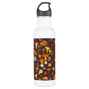 Wild mushrooms on brown 710 ml water bottle