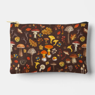 Wild mushrooms on brown accessory pouch