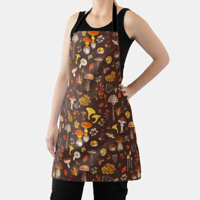 Wild mushrooms on brown apron (Insitu)