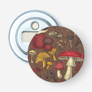 Wild mushrooms on brown bottle opener