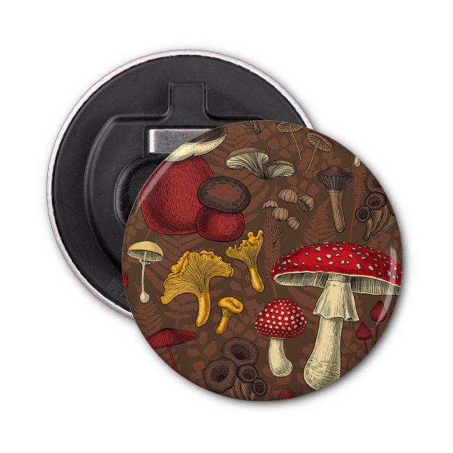 Wild mushrooms on brown bottle opener (Front)