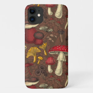 Wild mushrooms on brown iPhone 11 case