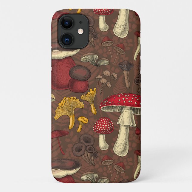 Wild mushrooms on brown Case-Mate iPhone case (Back)