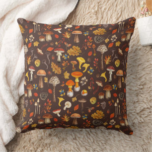 Wild mushrooms on brown cushion