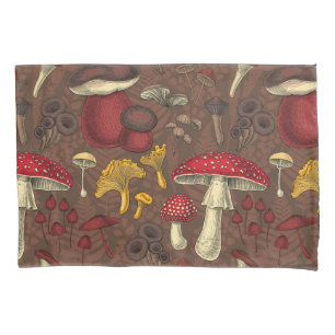Wild mushrooms on brown pillowcase