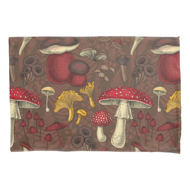 Wild mushrooms on brown pillowcase (Front)