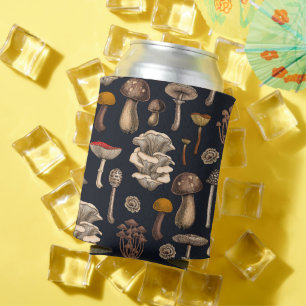 Wild Mushrooms  on graphite black Can Cooler