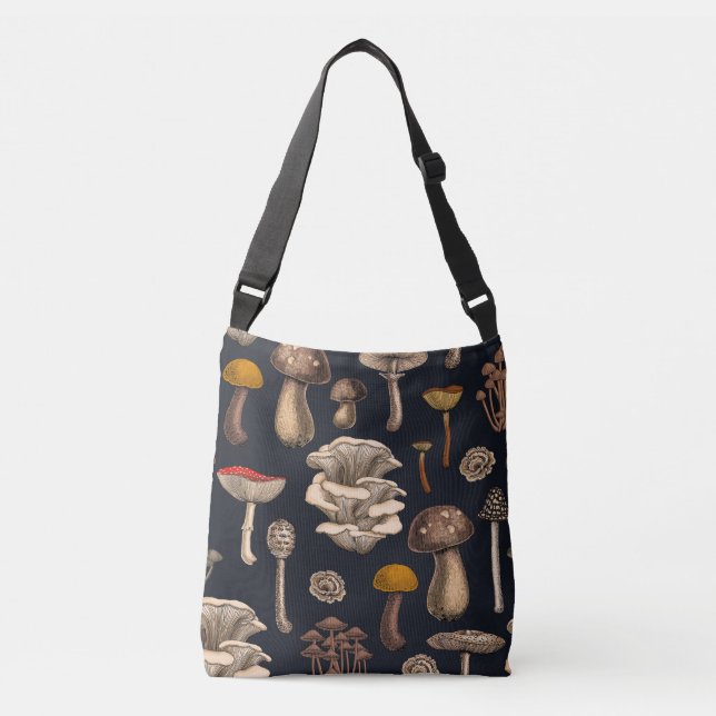 Wild Mushrooms  on graphite black Crossbody Bag (Front)