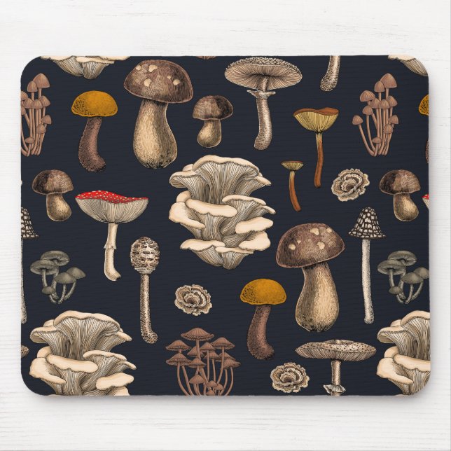 Wild Mushrooms  on graphite black Mouse Pad (Front)