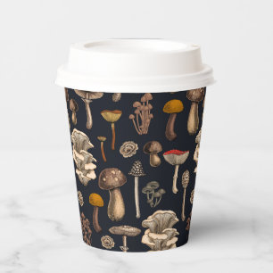 Wild Mushrooms  on graphite black Paper Cups
