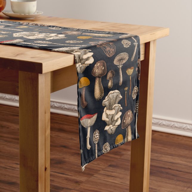 Wild Mushrooms  on graphite black Short Table Runner (In Situ)