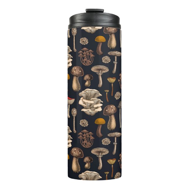 Wild Mushrooms  on graphite black Thermal Tumbler (Front)
