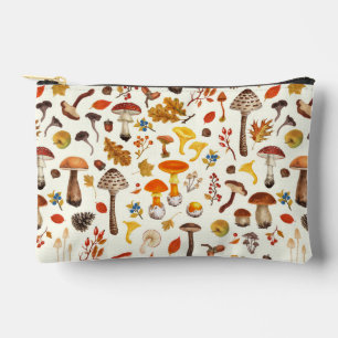 Wild mushrooms on off white accessory pouch