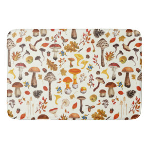 Wild mushrooms on off white bath mat