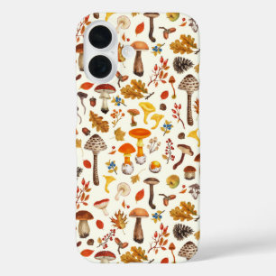 Wild mushrooms on off white iPhone 16 case