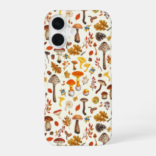Wild mushrooms on off white iPhone 16 case