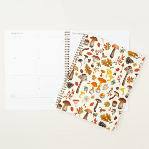 Wild mushrooms on off white planner