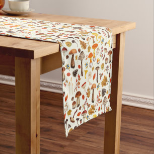 Wild mushrooms on off white short table runner