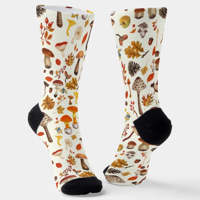 Wild mushrooms on off white socks (Angled)