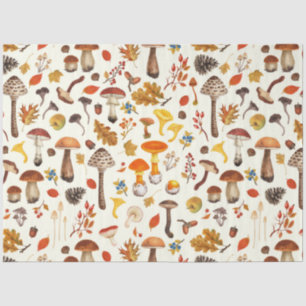 Wild mushrooms on off white tissue paper